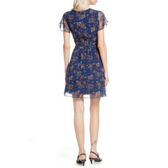 Blue Sam Edelman Paisley Print Short Sleeve Mini Dress - Picture 4 of 7